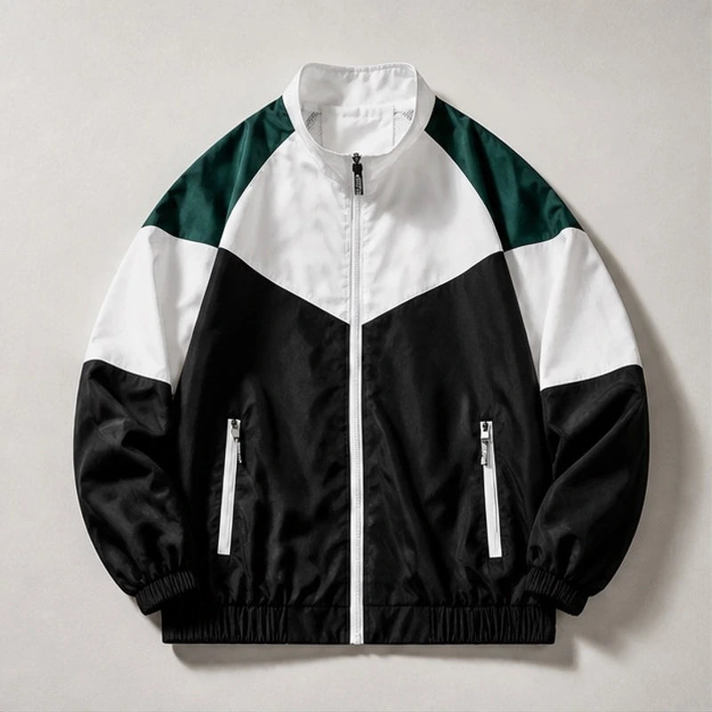 Axton Colorblock Windbreaker Jacket - Black & White Collar - Clothing > Outerwear > Windbreaker Jackets - Hendlys - Image 1