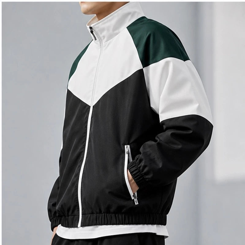 Axton Colorblock Windbreaker Jacket - Black & White Collar - windbreaker jacket - Hendlys - Image 3