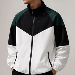 Axton Colorblock Windbreaker Jacket - White & Black Collar - Clothing > Outerwear > Windbreaker Jackets - Hendlys - Image 1