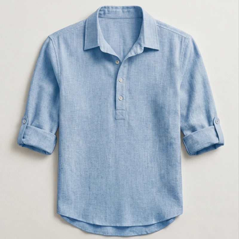Porto Henley Shirt - Blue - cotton linen - Hendlys - Image 4