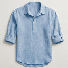 Porto Henley Shirt - Blue - cotton linen - Hendlys - Image 4
