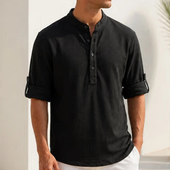 Bardon Waffle Henley Shirt - Black - Shirt - Hendlys - Image 1