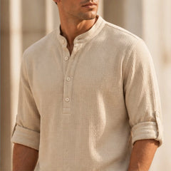 Bardon Waffle Henley Shirt - Beige - Shirt - Hendlys - Image 1