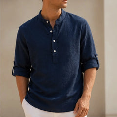 Bardon Waffle Henley Shirt - Navy - Shirt - Hendlys - Image 1