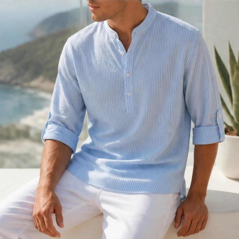 Bardon Waffle Henley Shirt - Powder Blue - men's shirt - Hendlys - Image 2