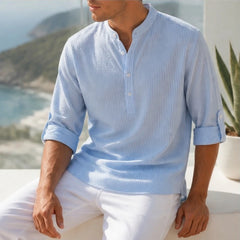 Bardon Waffle Henley Shirt - Powder Blue - men's shirt - Hendlys - Image 2