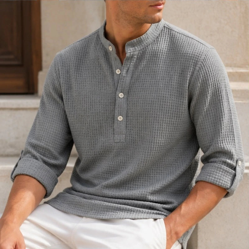 Bardon Waffle Henley Shirt - Heather Gray - Shirt - Hendlys - Image 1