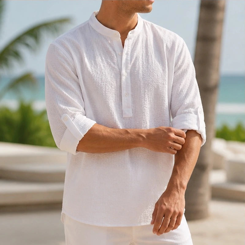 Bardon Waffle Henley Shirt - White - men's shirt - Hendlys - Image 2