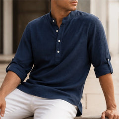 Bardon Waffle Henley Shirt - Navy - men's shirt - Hendlys - Image 2