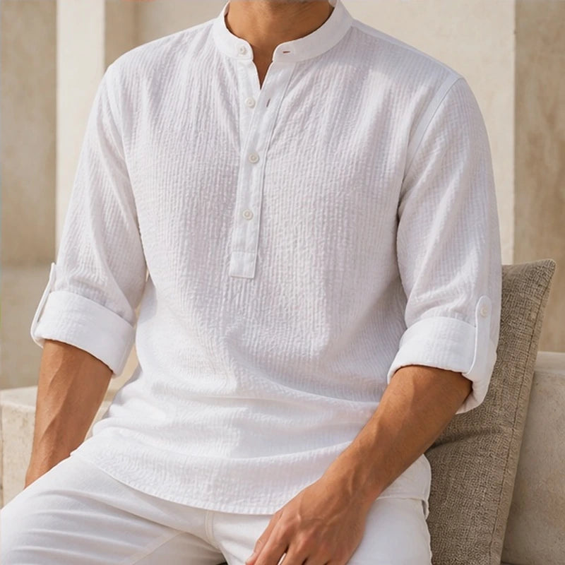 Bardon Waffle Henley Shirt - White - Shirt - Hendlys - Image 1