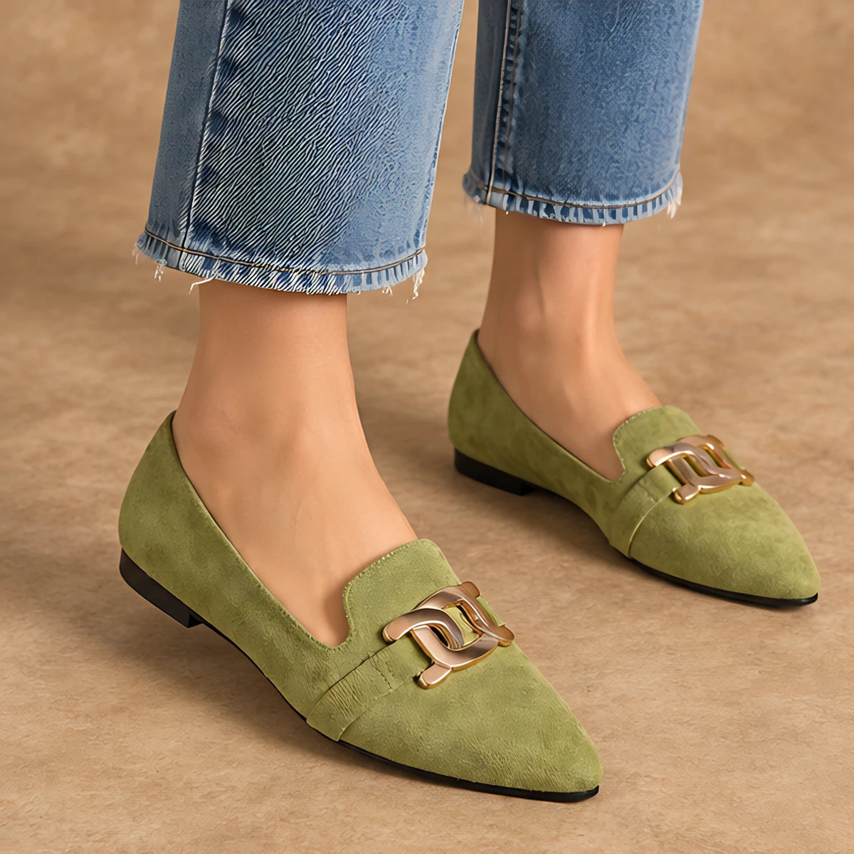 Beatrice Women's Low-Heel Suede Loafers - Matcha Green - Women's Footwear > Loafers > Suede Loafers - Hendlys - Image 1