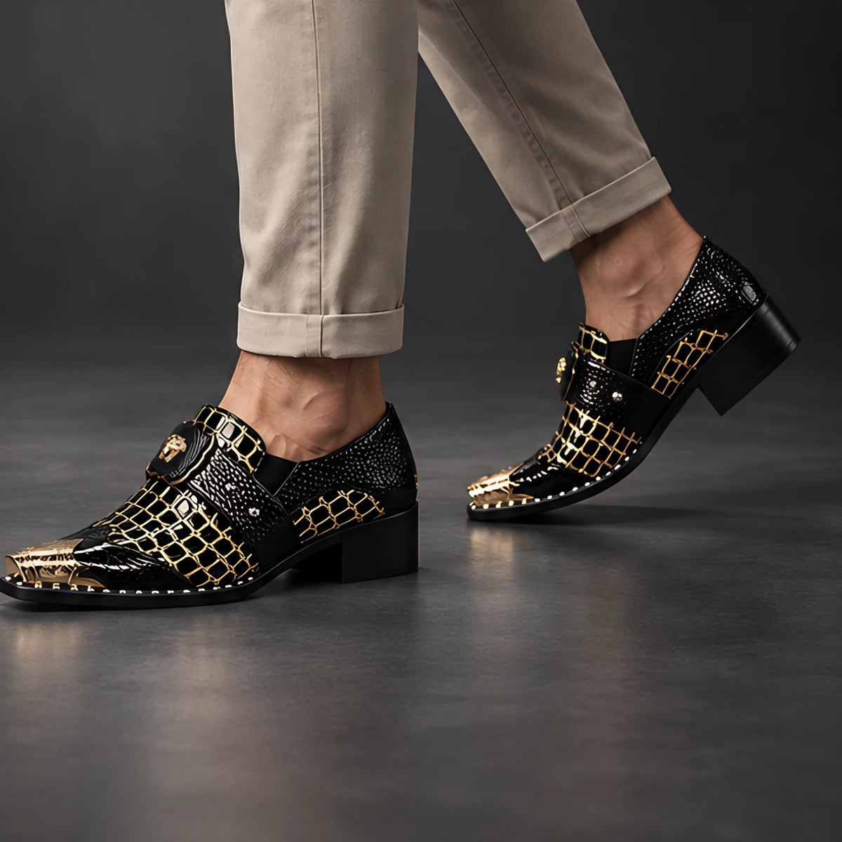 Bellarno Men's Croc-Embossed Metal-Toe Dress Shoes - Black - male - Hendlys - Image 4