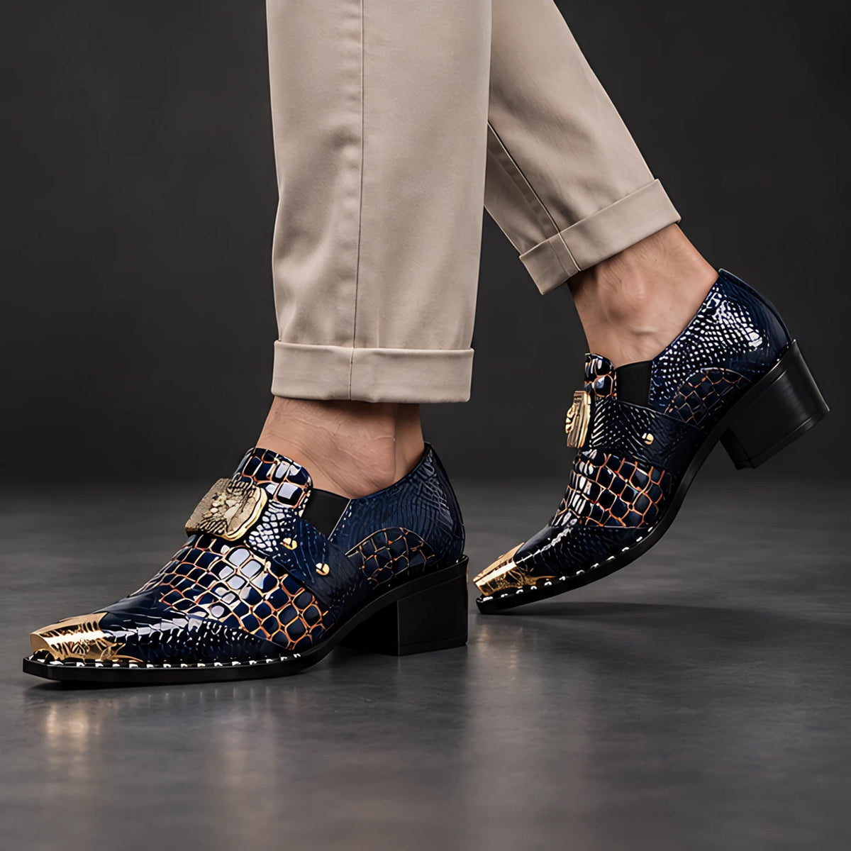 Bellarno Men's Croc-Embossed Metal-Toe Dress Shoes - Navy Blue - male - Hendlys - Image 4