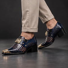 Bellarno Men's Croc-Embossed Metal-Toe Dress Shoes - Navy Blue - male - Hendlys - Image 4