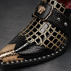 Bellarno Men's Croc-Embossed Metal-Toe Dress Shoes - Black - Men's Footwear > Dress Shoes > Monk Strap Shoes - Hendlys - Image 3
