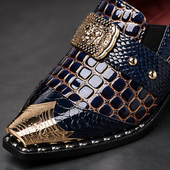 Bellarno Men's Croc-Embossed Metal-Toe Dress Shoes - Navy Blue - Men's Footwear > Dress Shoes > Monk Strap Shoes - Hendlys - Image 3