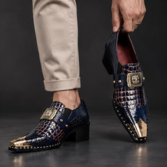 Bellarno Men's Croc-Embossed Metal-Toe Dress Shoes - Navy Blue - Shoes - Hendlys - Image 2