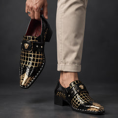 Bellarno Men's Croc-Embossed Metal-Toe Dress Shoes - Black - Shoes - Hendlys - Image 2