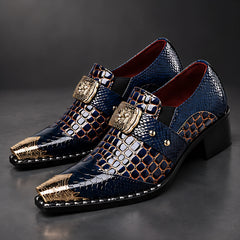 Bellarno Men's Croc-Embossed Metal-Toe Dress Shoes - Navy Blue - Men's Footwear > Dress Shoes > Monk Strap Shoes - Hendlys - Image 1