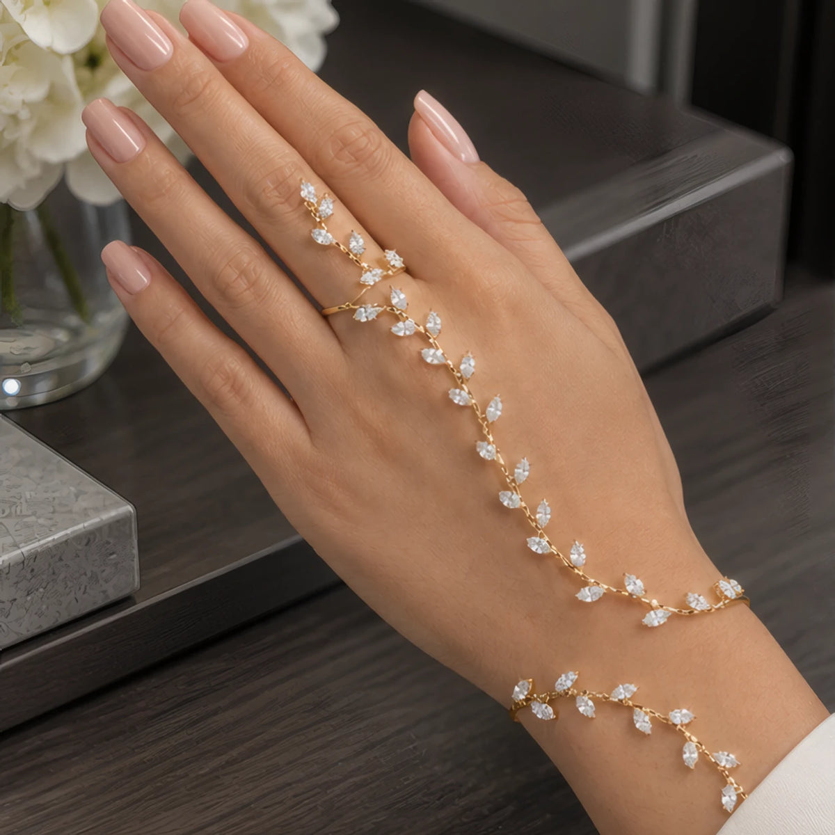 Bellisse Crystal Vine Handpiece - Gold - Women's Accessories > Jewelry > Hand Chains - Hendlys - Image 1