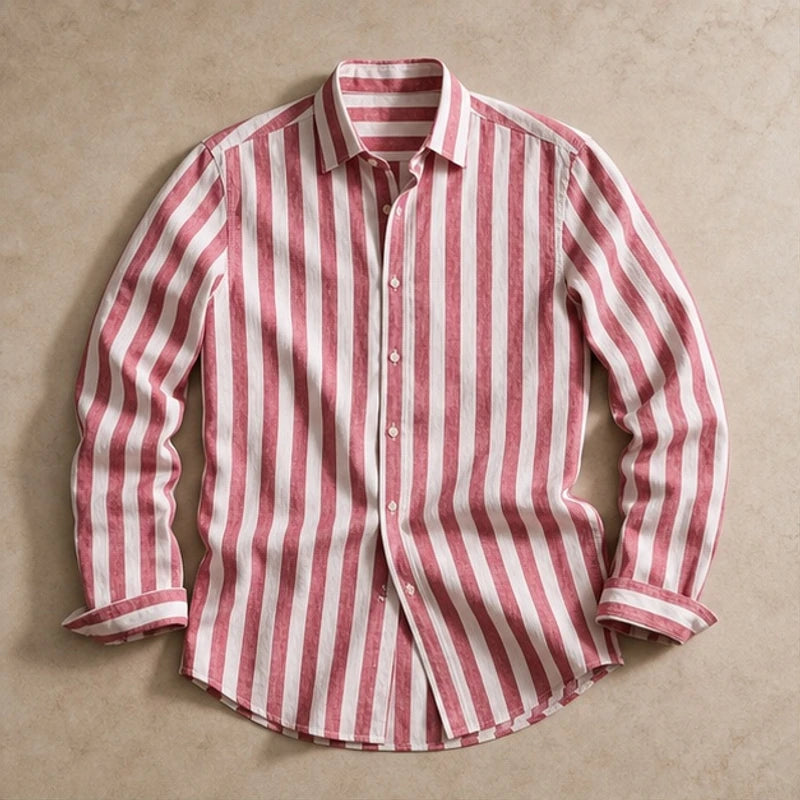 Bennett Striped Linen Shirt - Red - men's shirt - Hendlys - Image 2