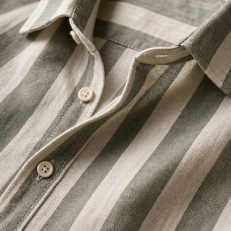 Bennett Striped Linen Shirt - Green - linen shirt - Hendlys - Image 3