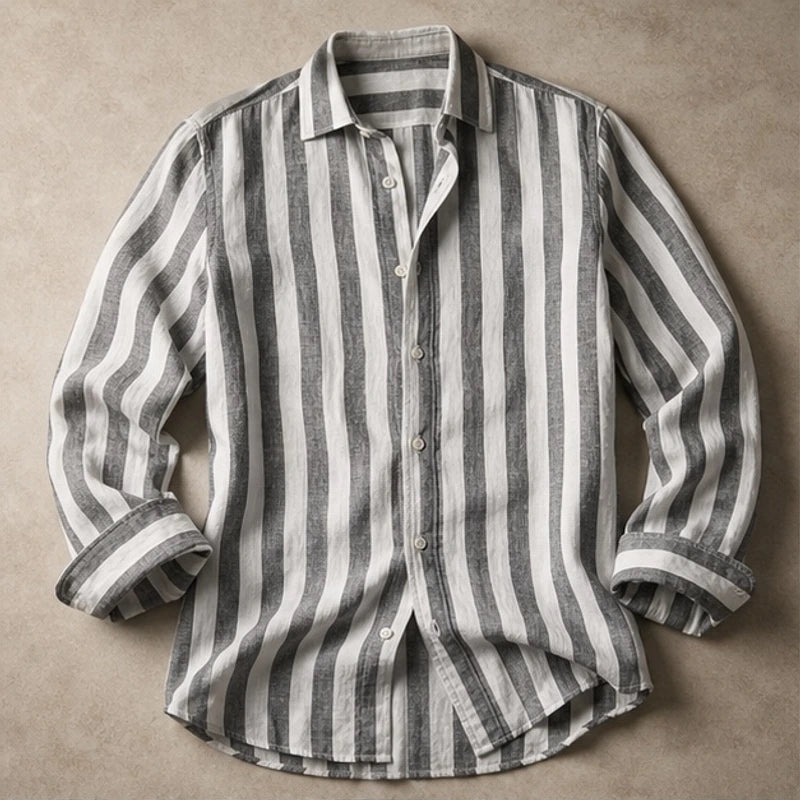 Bennett Striped Linen Shirt - Gray - men's shirt - Hendlys - Image 2