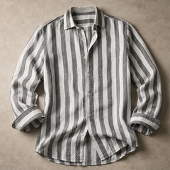 Bennett Striped Linen Shirt - Gray - men's shirt - Hendlys - Image 2
