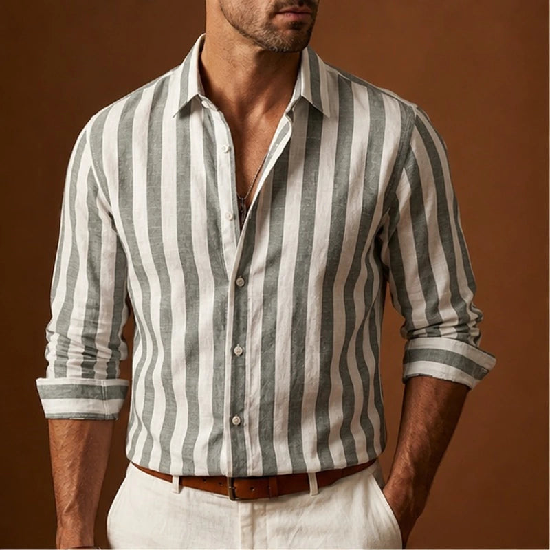Bennett Striped Linen Shirt - Green - Shirt - Hendlys - Image 1