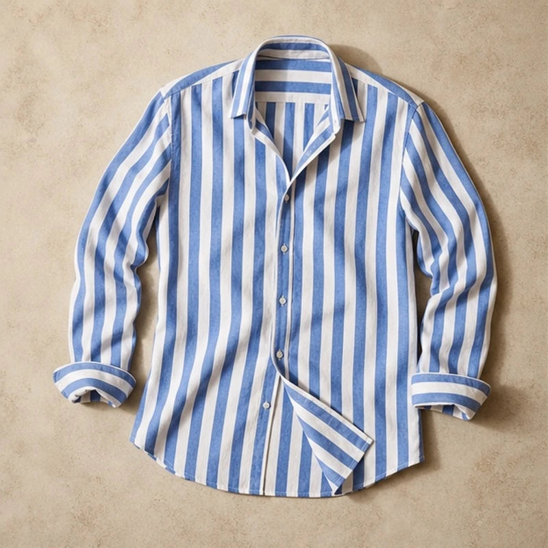 Bennett Striped Linen Shirt - Blue - men's shirt - Hendlys - Image 2