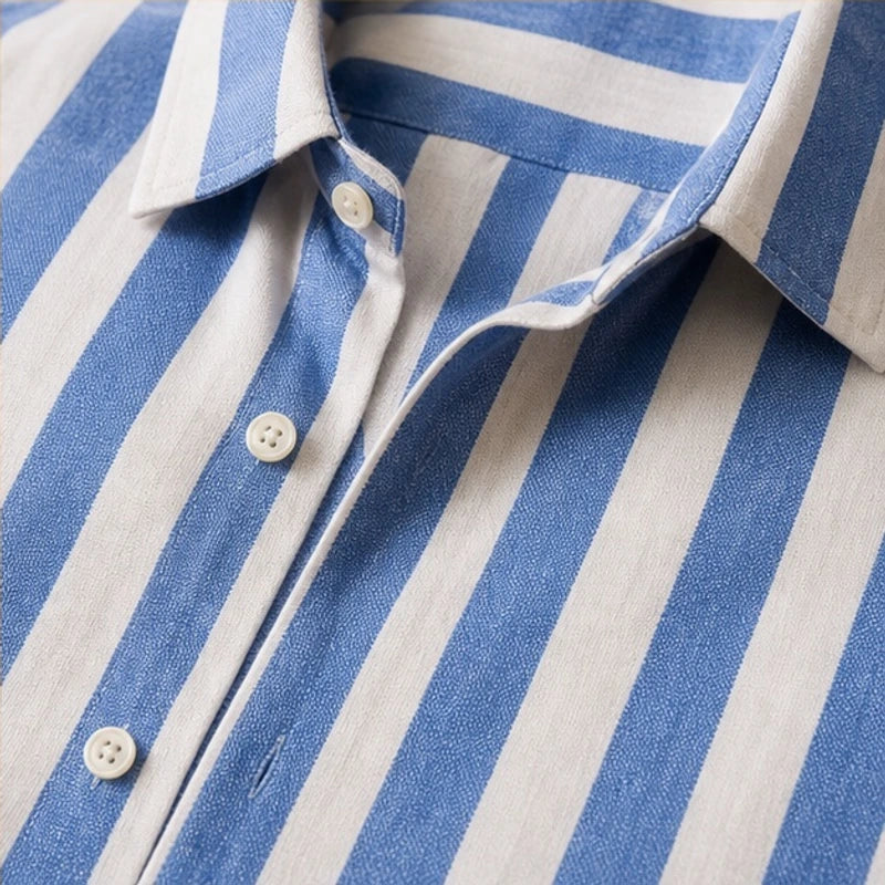 Bennett Striped Linen Shirt - Blue - linen shirt - Hendlys - Image 3