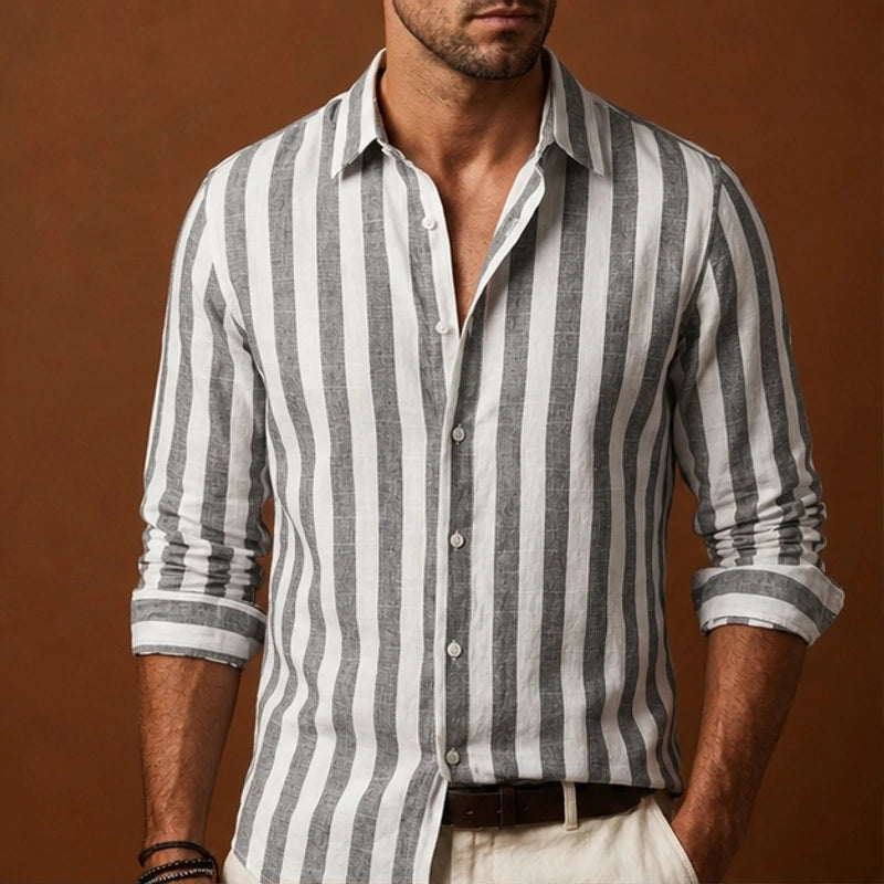 Bennett Striped Linen Shirt - Gray - Shirt - Hendlys - Image 1
