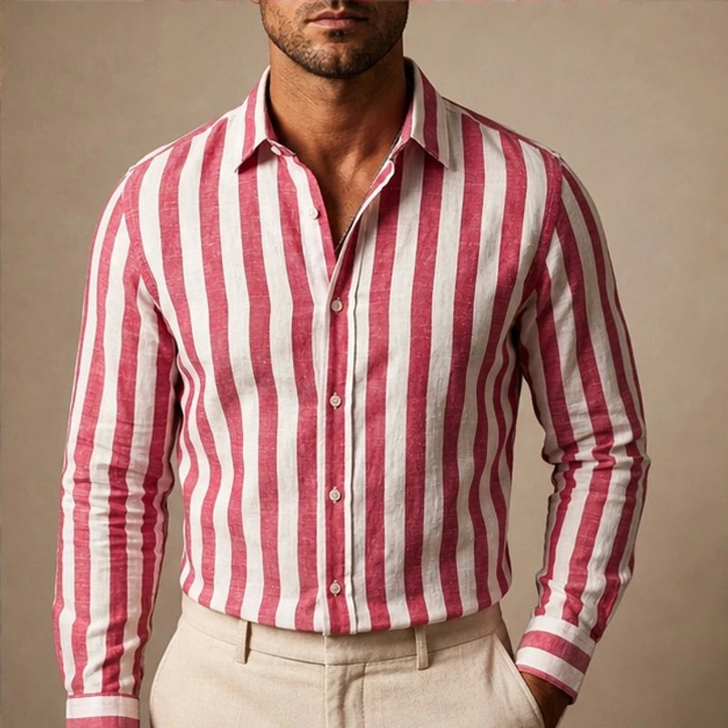 Bennett Striped Linen Shirt - Red - Shirt - Hendlys - Image 1
