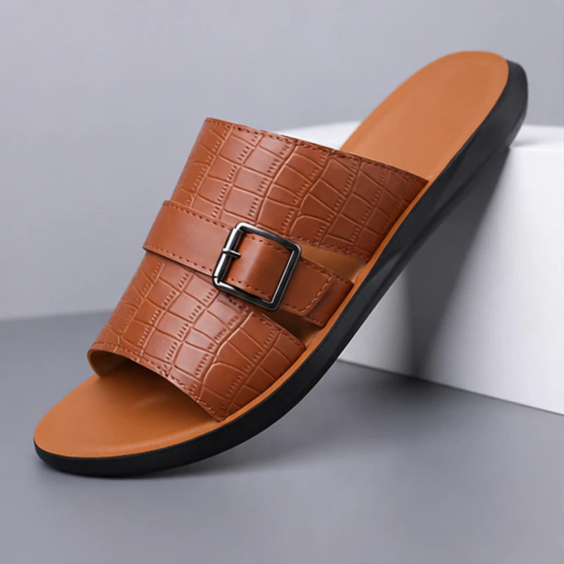 Mariner Croc-Embossed Leather Sandal - Brown - men's sandals - Hendlys - Image 2