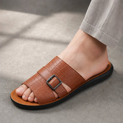 Mariner Croc-Embossed Leather Sandal - Brown - open toe - Hendlys - Image 6