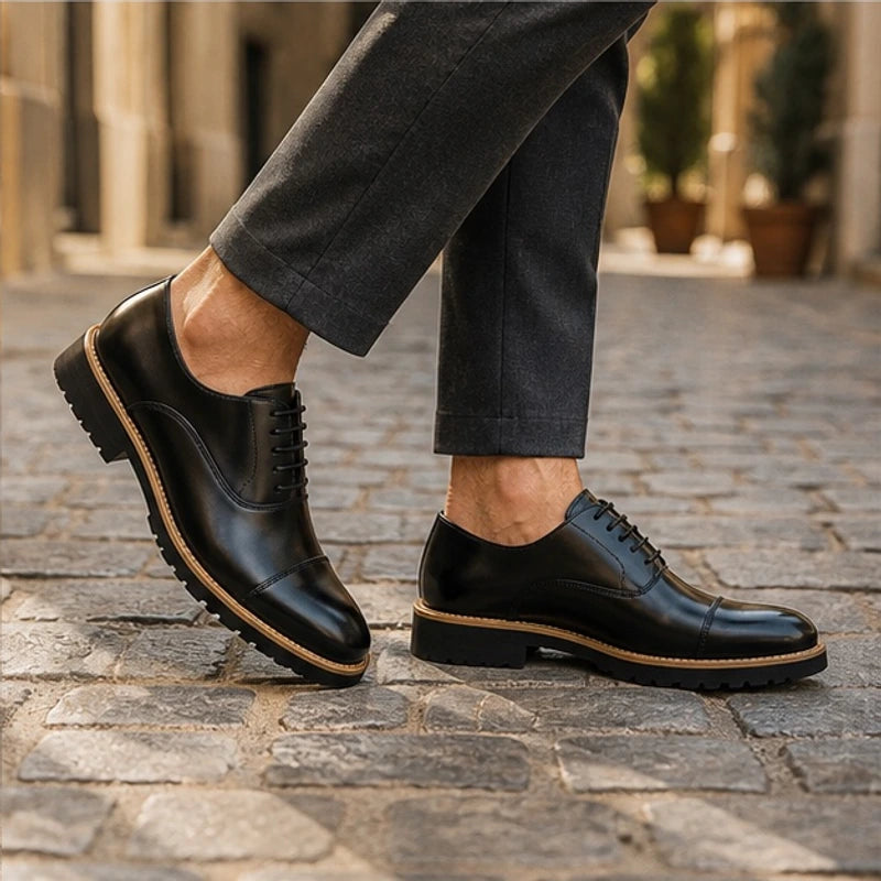 Blaine Cushioned Leather Dress Shoes - Black - Shoes - Hendlys - Image 1