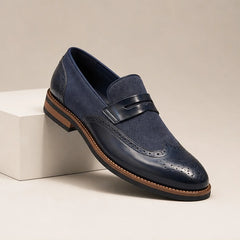 Brexton Leather Brogue Loafers - Blue - Flats - Hendlys - Image 4