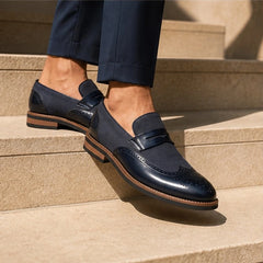 Brexton Leather Brogue Loafers - Blue - Footwear > Loafers > Wingtip Brogue Loafers - Hendlys - Image 1
