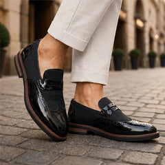 Brexton Leather Brogue Loafers - Black - map - Hendlys - Image 2