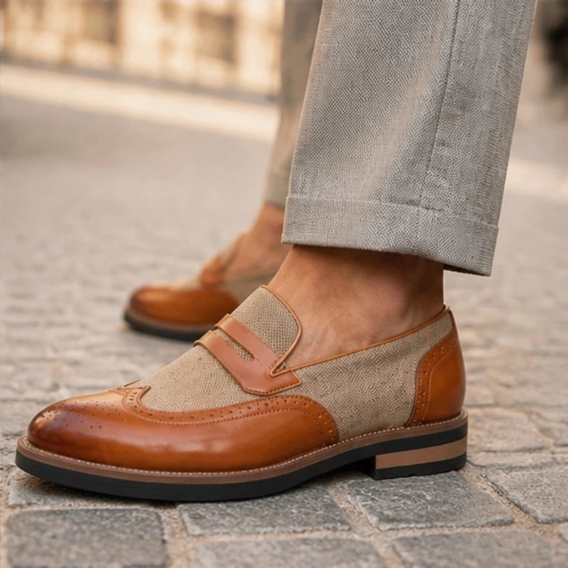 Brexton Leather Brogue Loafers - Brown - map - Hendlys - Image 2
