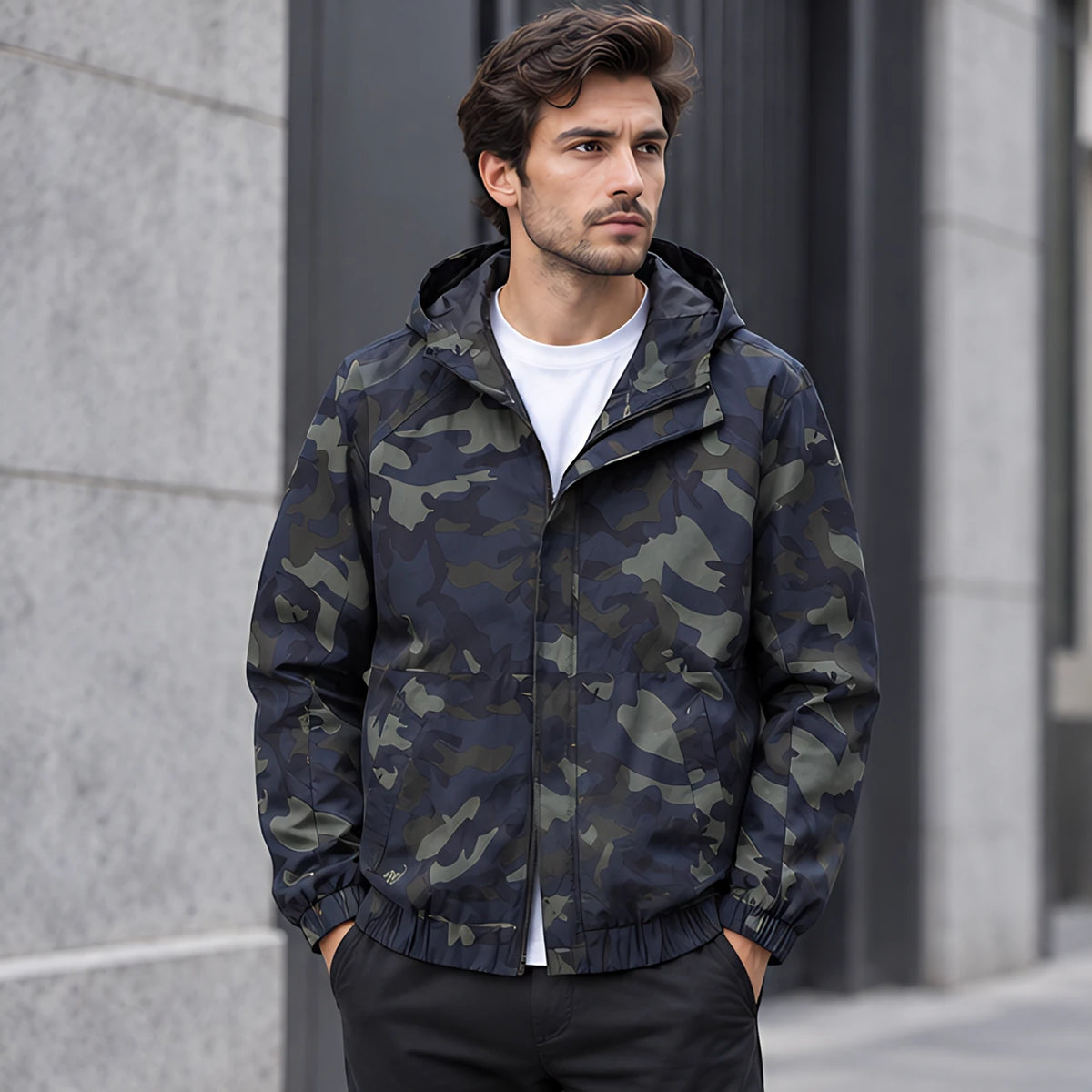 Briarcliff Men's Camouflage Hooded Windbreaker Jacket - Navy - Apparel > Outerwear > Hooded Windbreaker Jackets - Hendlys - Image 1