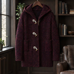Briarley Men's Thick Wool-Knit Hooded Cardigan - Wine - male - Hendlys - Image 3