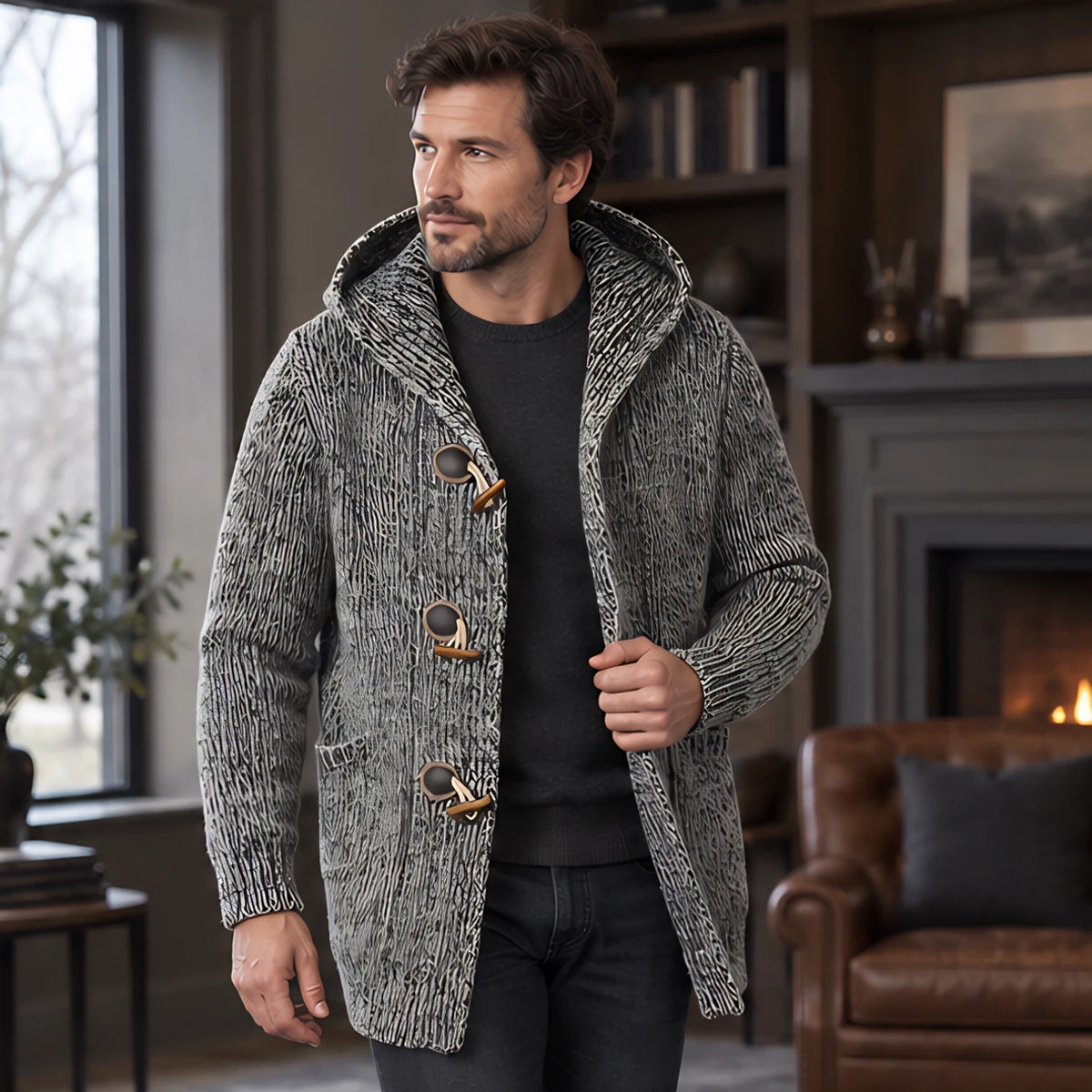 Briarley Men's Thick Wool-Knit Hooded Cardigan - Grey - Men's Clothing > Sweaters & Cardigans > Hooded Cardigans - Hendlys - Image 2