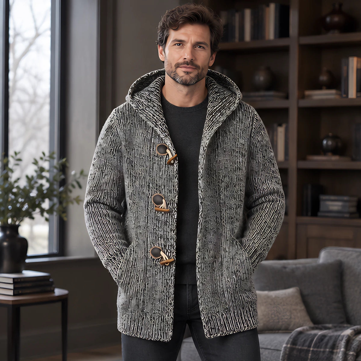 Briarley Men's Thick Wool-Knit Hooded Cardigan - Grey - Men's Clothing > Sweaters & Cardigans > Hooded Cardigans - Hendlys - Image 1