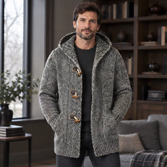 Briarley Men's Thick Wool-Knit Hooded Cardigan - Grey - Men's Clothing > Sweaters & Cardigans > Hooded Cardigans - Hendlys - Image 1