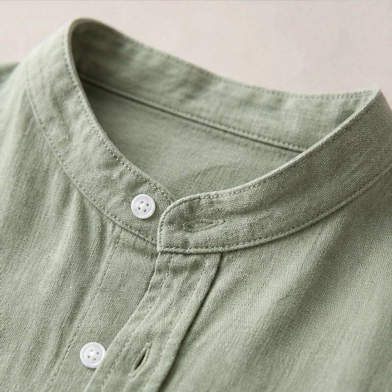 Amalfi Linen Mandarin Collar Shirt - Green - linen shirt - Hendlys - Image 3