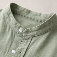 Amalfi Linen Mandarin Collar Shirt - Green - linen shirt - Hendlys - Image 3