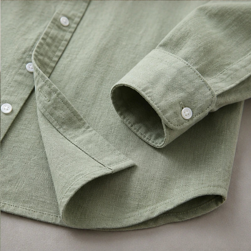Amalfi Linen Mandarin Collar Shirt - Green - mandarin collar - Hendlys - Image 4