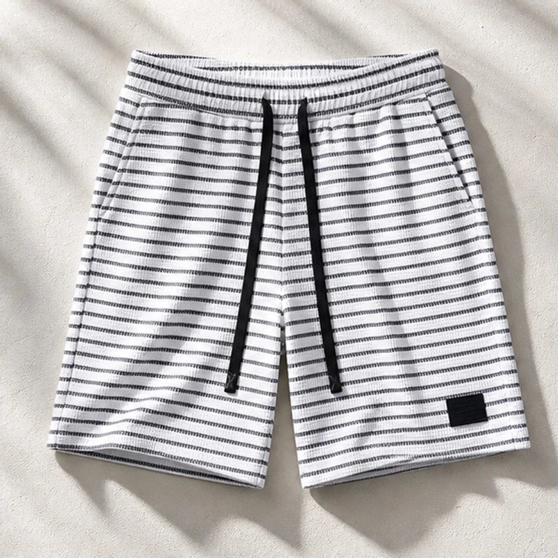 Calder Stripe Shorts - White - waffle knit - Hendlys - Image 4