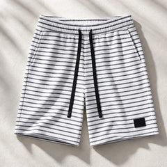 Calder Stripe Shorts - White - waffle knit - Hendlys - Image 4